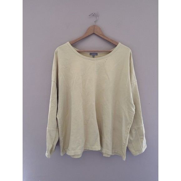 Habitat Clothes To Live In Womens Pullover Sweater Size L Yellow Boat Neck Boxy - Picture 2 of 11